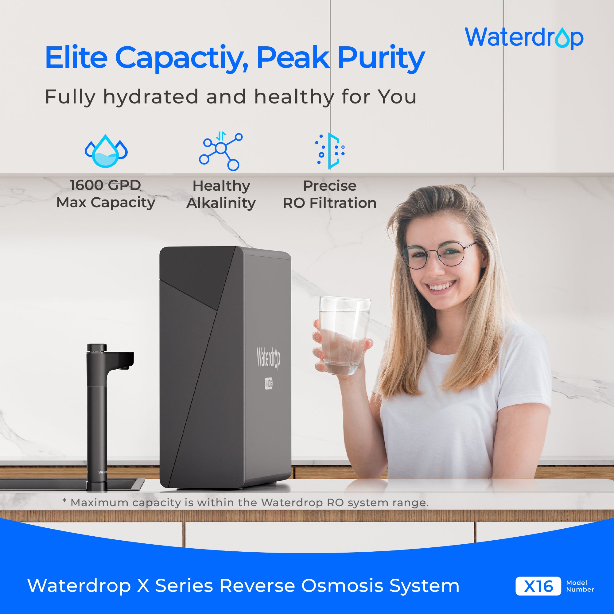 Waterdrop Master X-series Undersink Reverse Osmosis Filtration System, X16