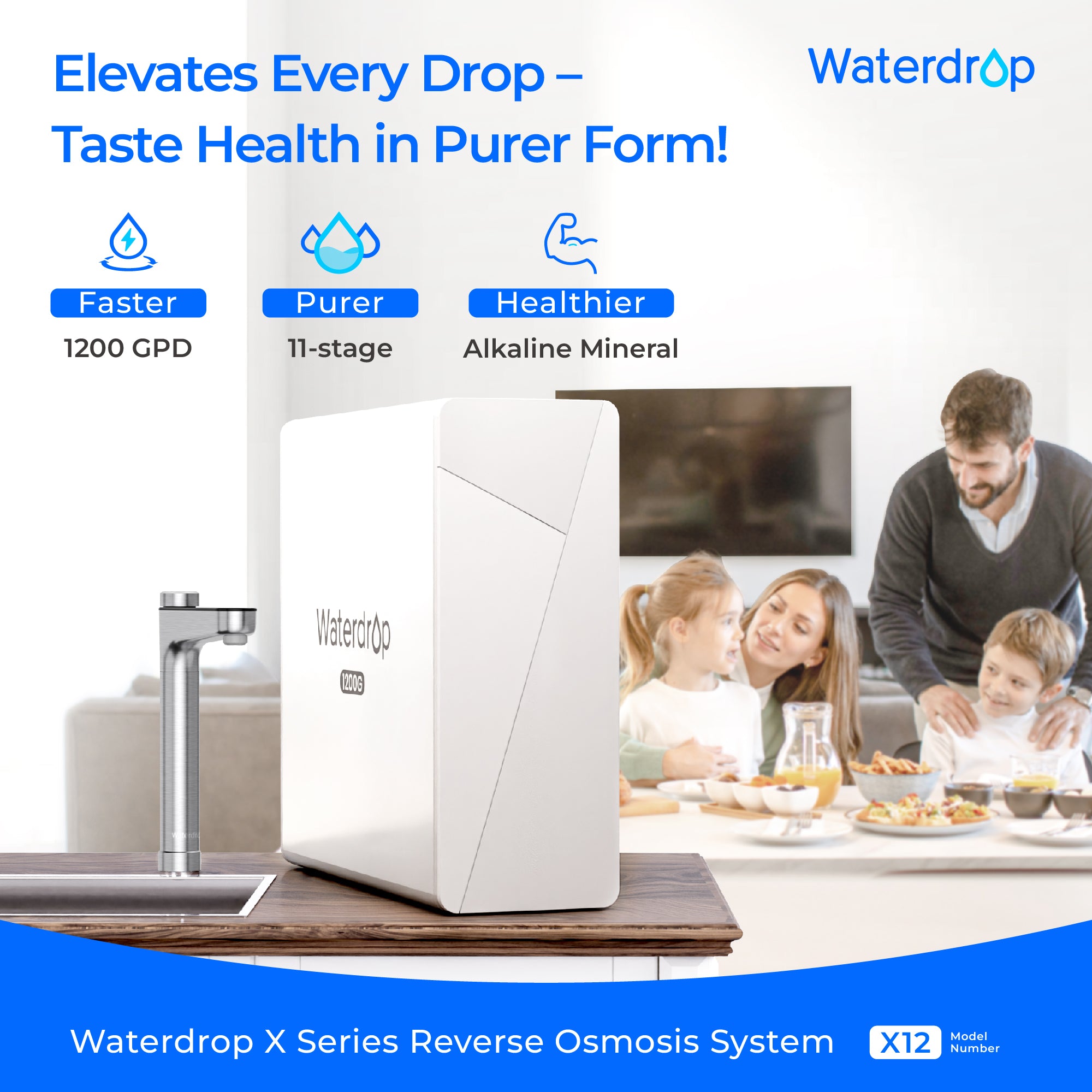 Sistema de filtración por ósmosis inversa Waterdrop Master serie X, X12, para debajo del fregadero