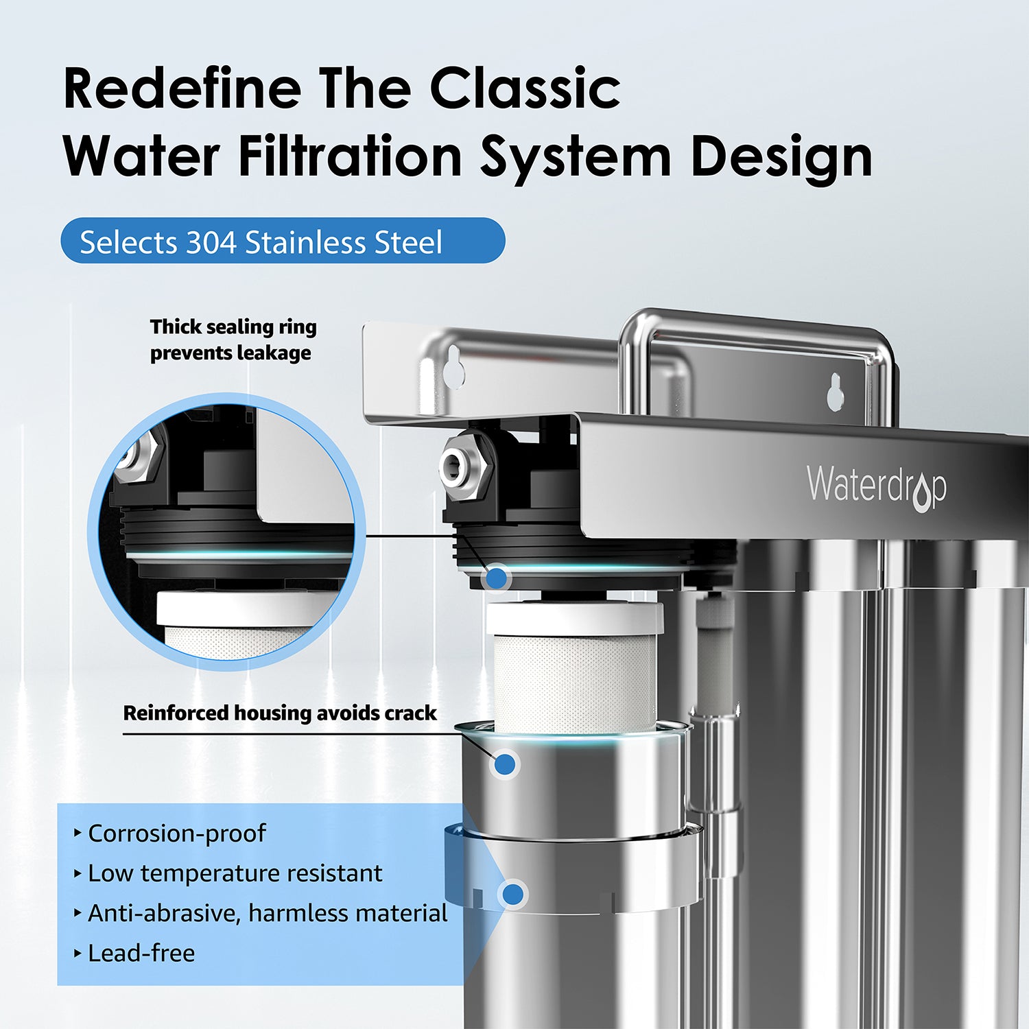 Waterdrop TST-UF 6-stage Undersink Ultrafiltration Stainless Steel Water Filter System