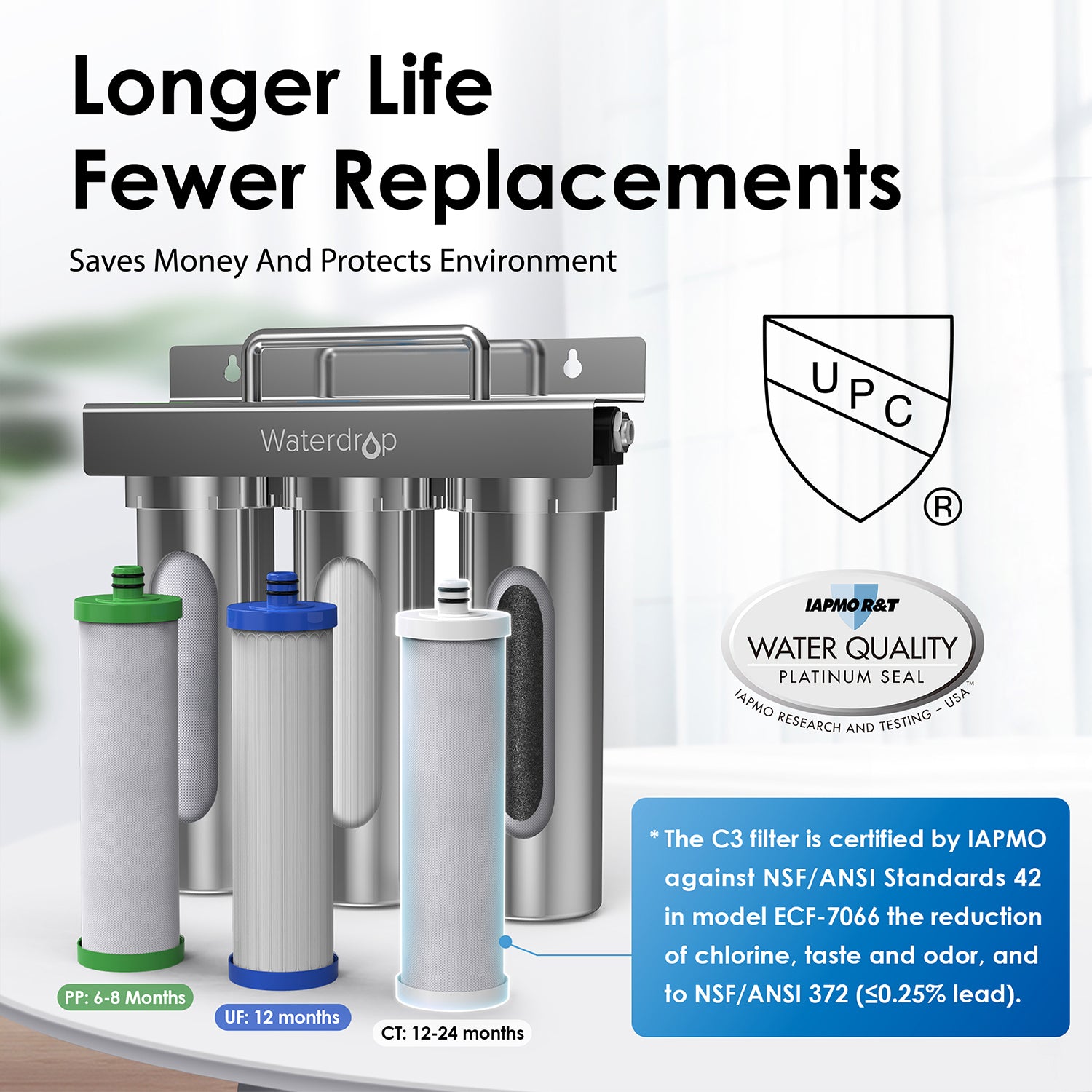 Waterdrop TST-UF 6-stage Undersink Ultrafiltration Stainless Steel Water Filter System