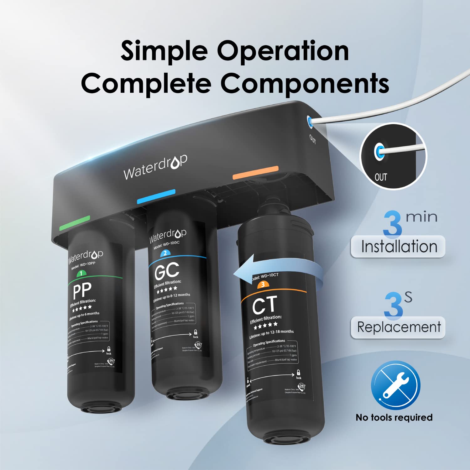 Waterdrop TSB 3-stage Undercounter Direct Connect Filtration System