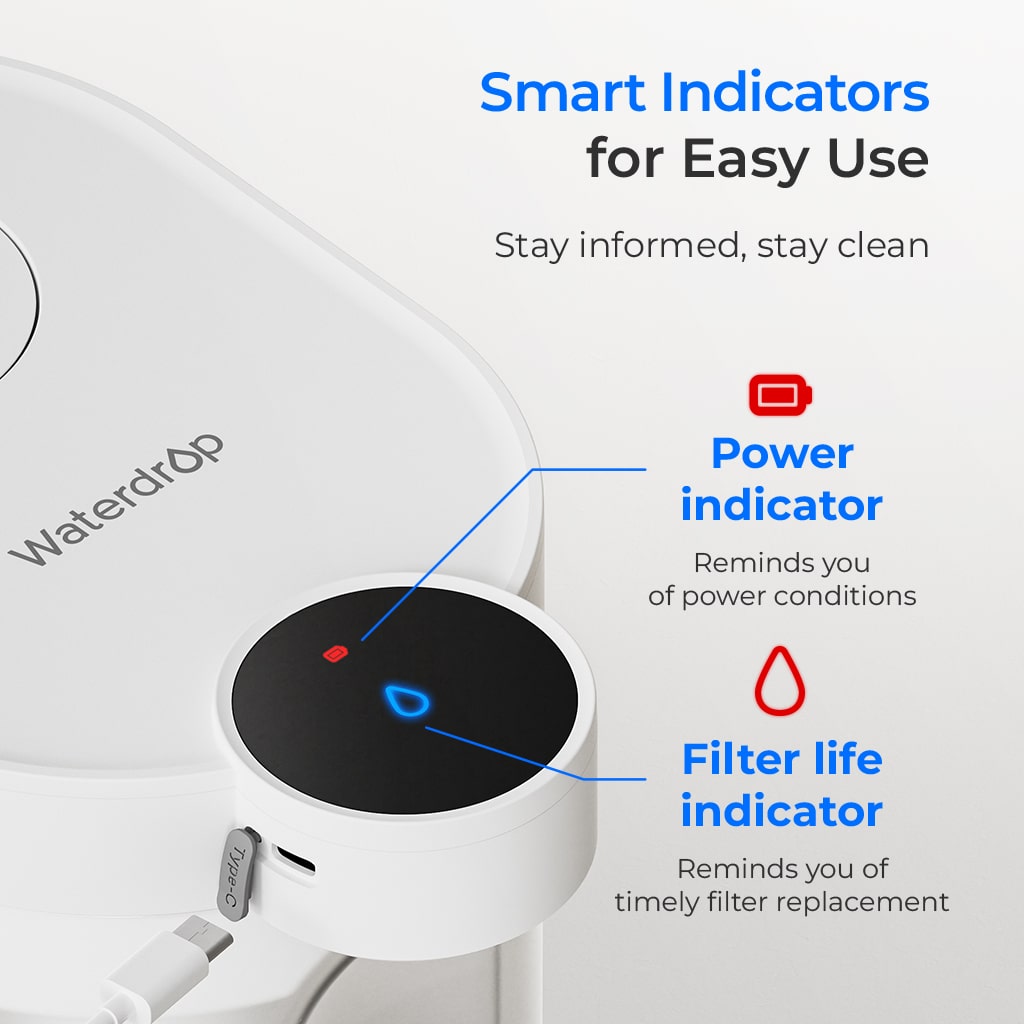 Waterdrop ED25TW Rechargeable Water Filter Dispenser, 5-Stage Countertop System, Reduces TDS, Portable Design