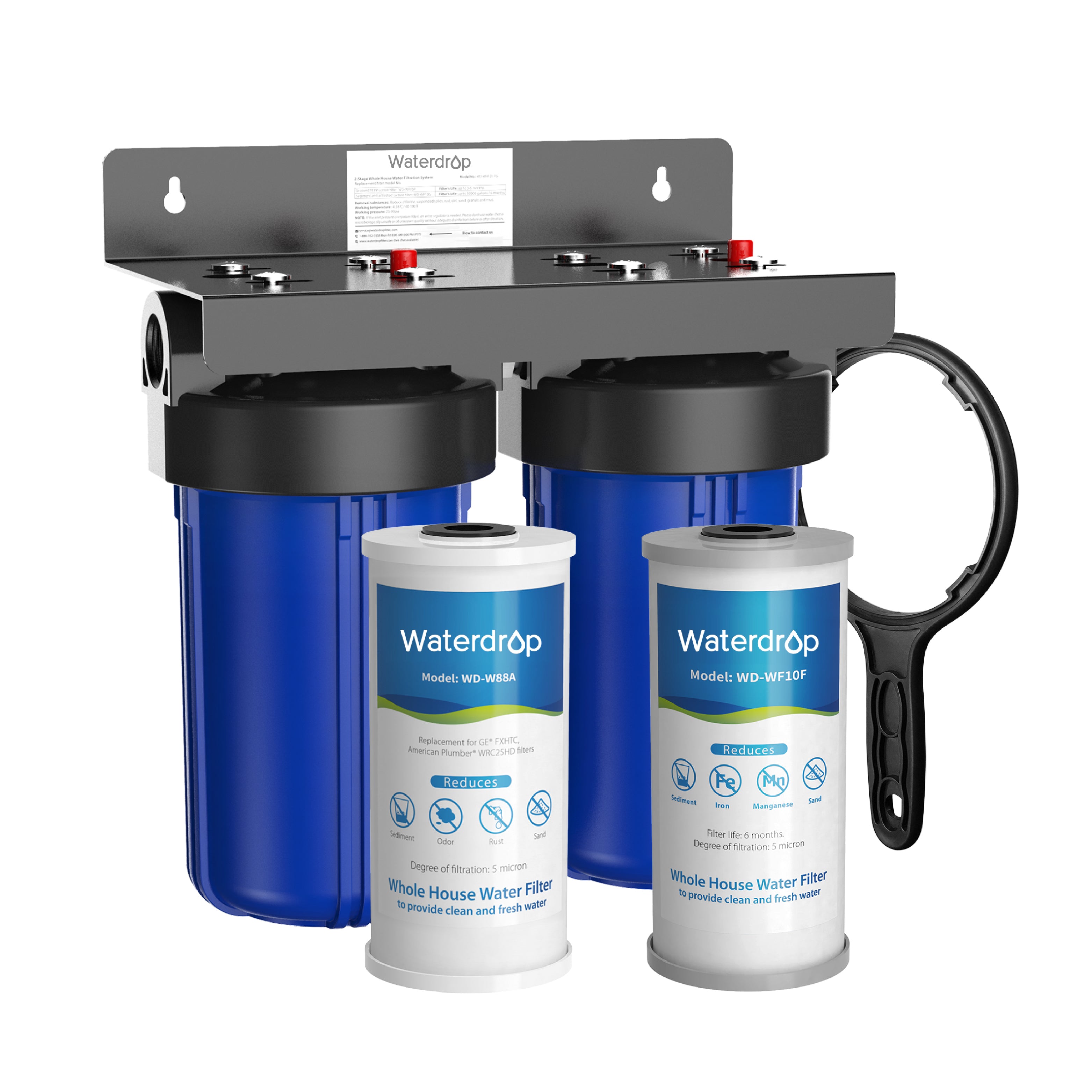Waterdrop 2-Stage Whole House Water Filter System | Reduce Iron & Manganese