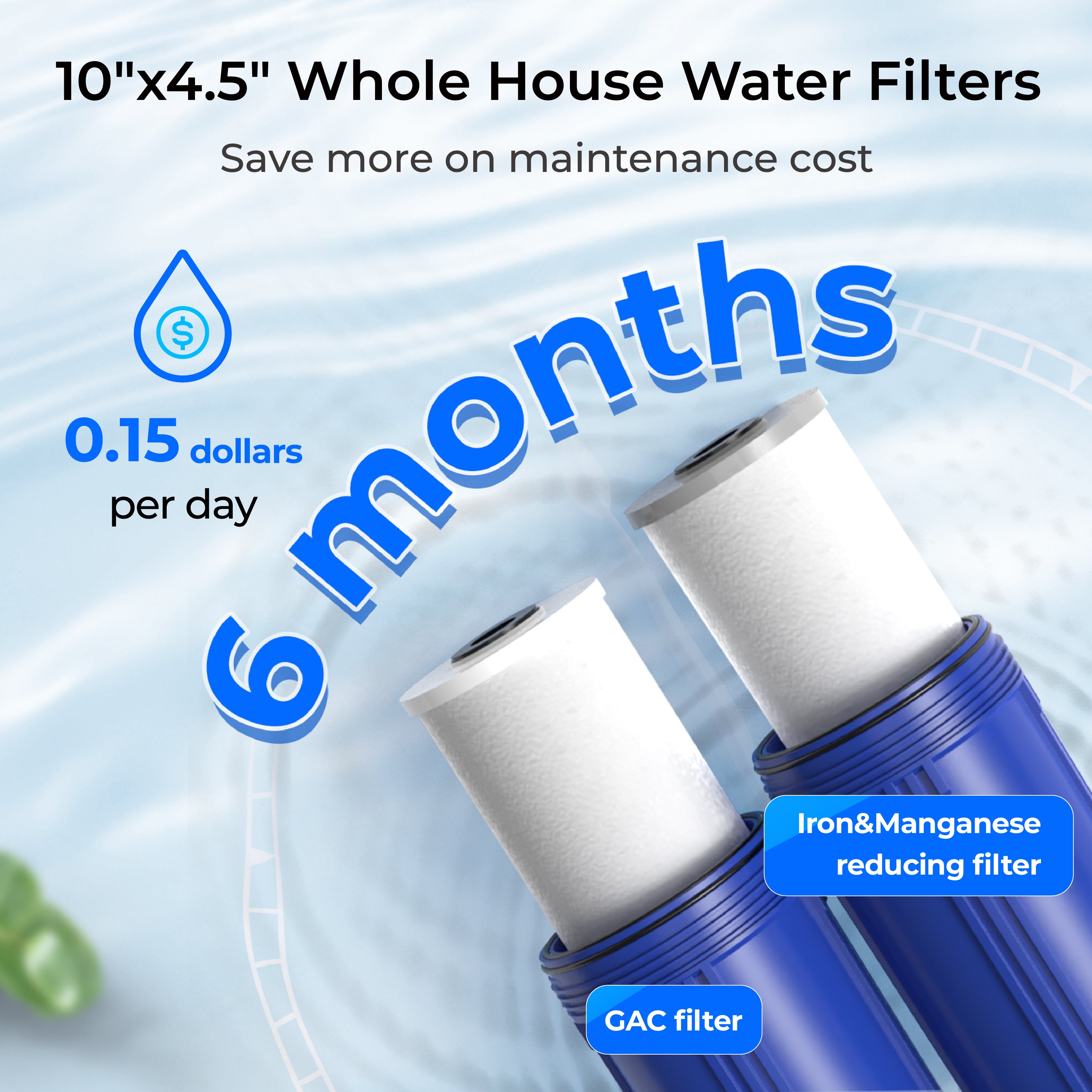 Waterdrop 2-Stage Whole House Water Filter System | Reduce Iron & Manganese